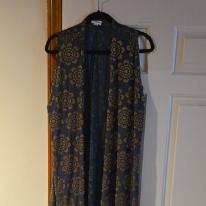 LuLaRoe Navy and Gold Patterned Vest